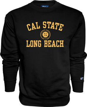 Cal State Long Beach Vert Arch Seal Crew - Black, Blue 84