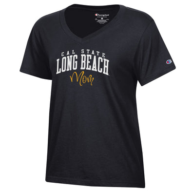 Mom Cal State LB V-Neck T-Shirt - Black, Champion