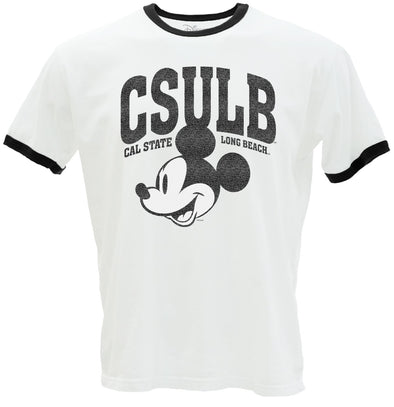 CSULB Mickey Headshot Ringer T-Shirt - White, Blue 84