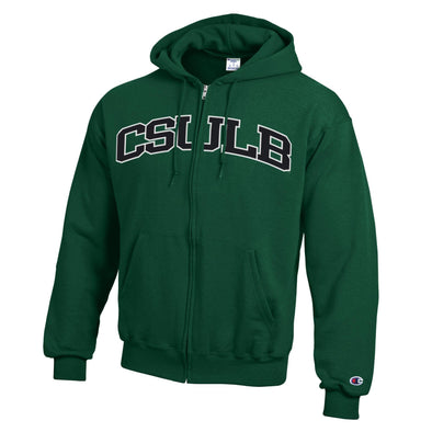 CSULB Black/White Full Zip Hood - Dark Green, Champion