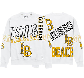 CSULB Seal Logos All Over Crew - White, League