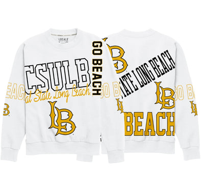CSULB Seal Logos All Over Crew - White, League