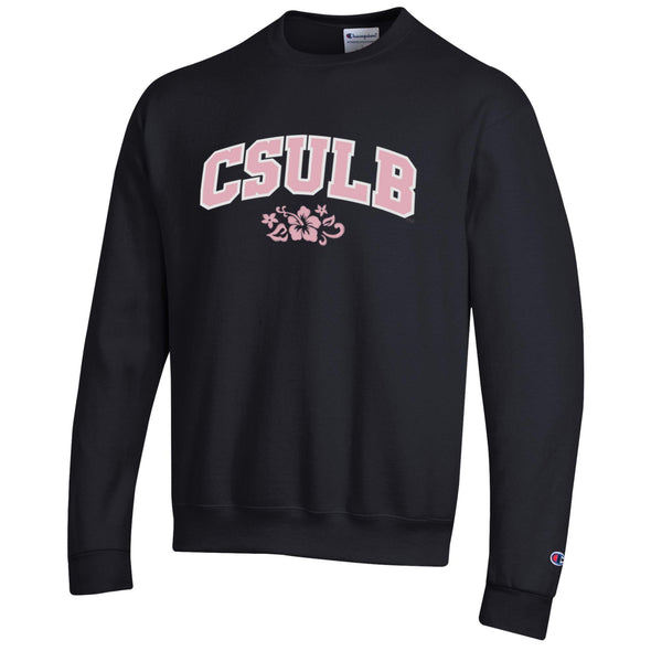 CSULB Over Hibiscus Crewneck - Black/Pink, Champion