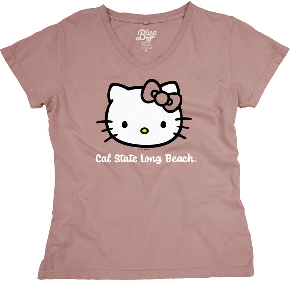 Women's CSULB Hello Kitty V-Neck T-Shirt - Mauve, Blue 84