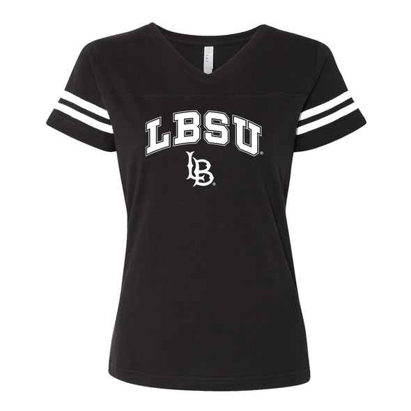 Women's LBSU Over LB Stripe Sleeve T-Shirt - Black, MV Sport