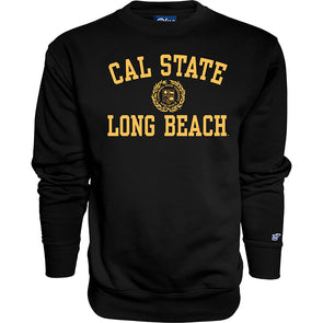 Cal State Long Beach Vert Arch Seal Crew - Black, Blue 84