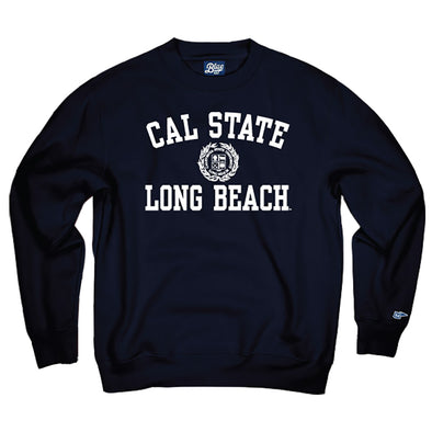Cal State Long Beach Vert Arch Seal Crew - Navy, Blue 84