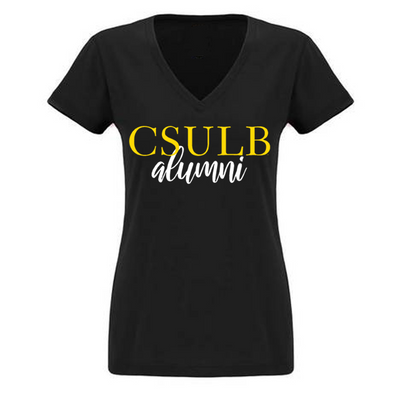 Women's CSULB Alumni Script V-Neck T-shirt - Black, TLC