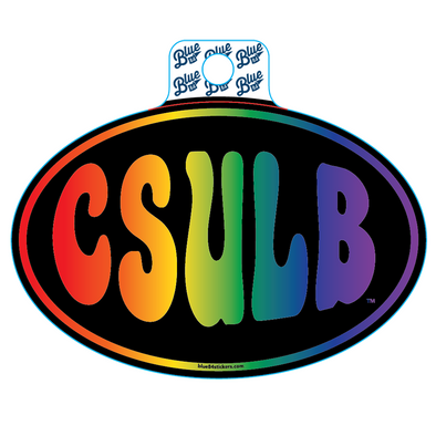 CSULB Tie Dye Oval Sticker - Rainbow, Blue 84