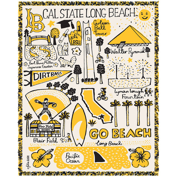 CSULB Icons Blanket by Julia Gash - White/Gold, Neil