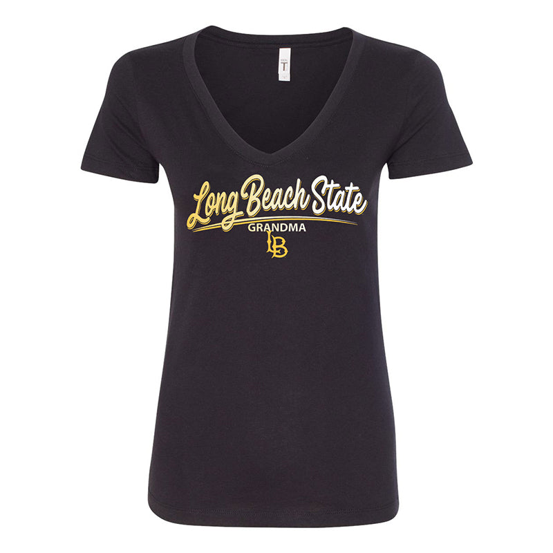 Grandma LB State V-Neck T-Shirt - Black, TLC – Long Beach State