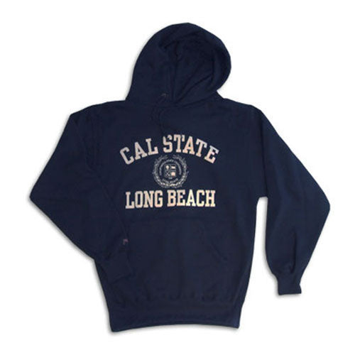 Cal State Long Beach Vert Arch Seal Hood - Navy, Blue 84 – Long